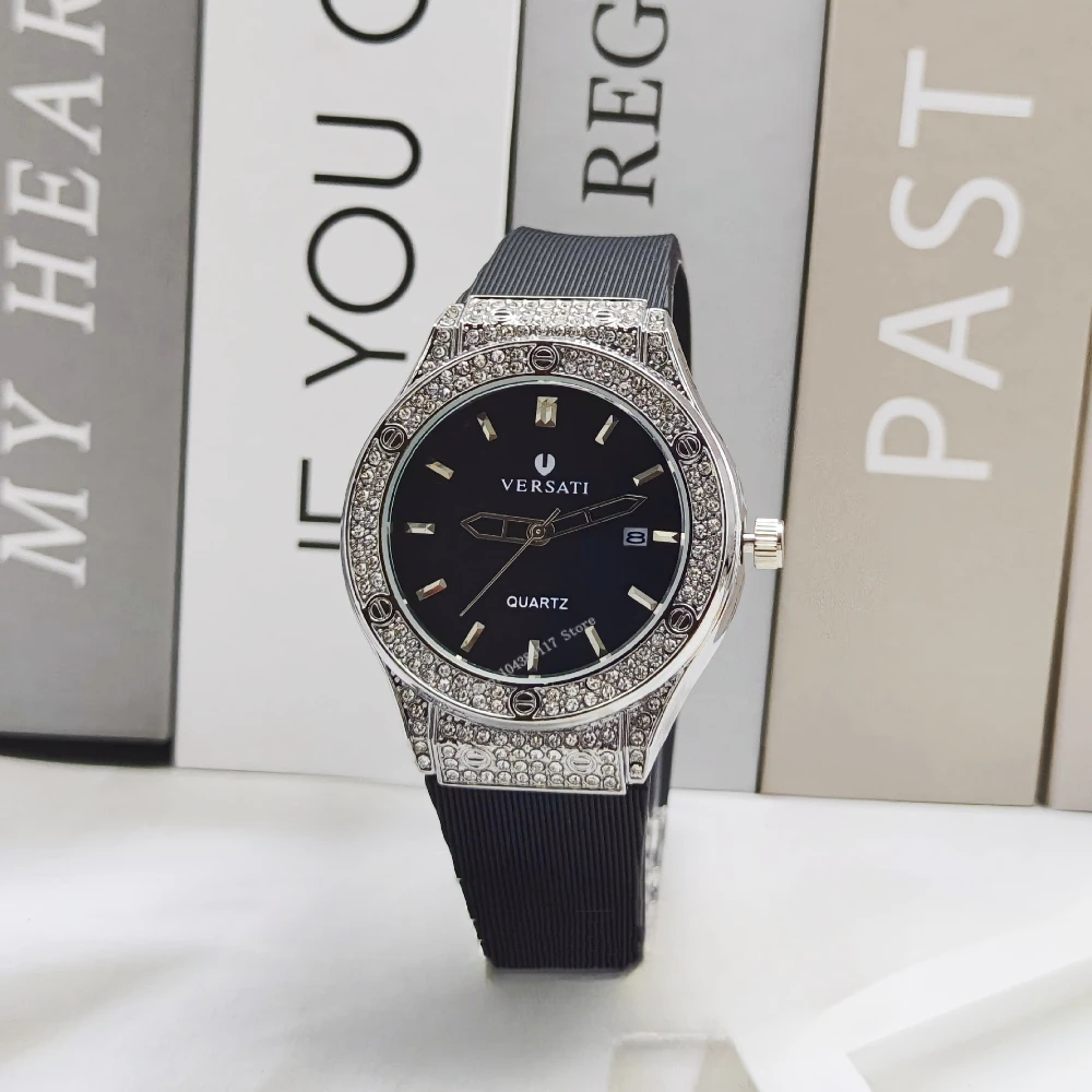 

Модные роскошные мужские и женские золотые стальные ремешки со шкалой, кварцевые часы со стразами и календарем, мужские наручные часы для отдыха, Relogio Masculino