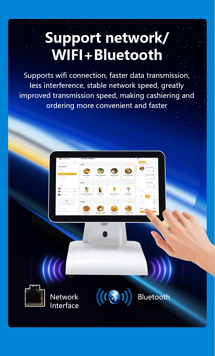 TJXL-Ultra Pretty 15.6 بوصة Win 10/11/Android/Linux نظام POS بشاشة مزدوجة متعدد اللمس الكل في واحد POS Terminal Wifi Cash Registe