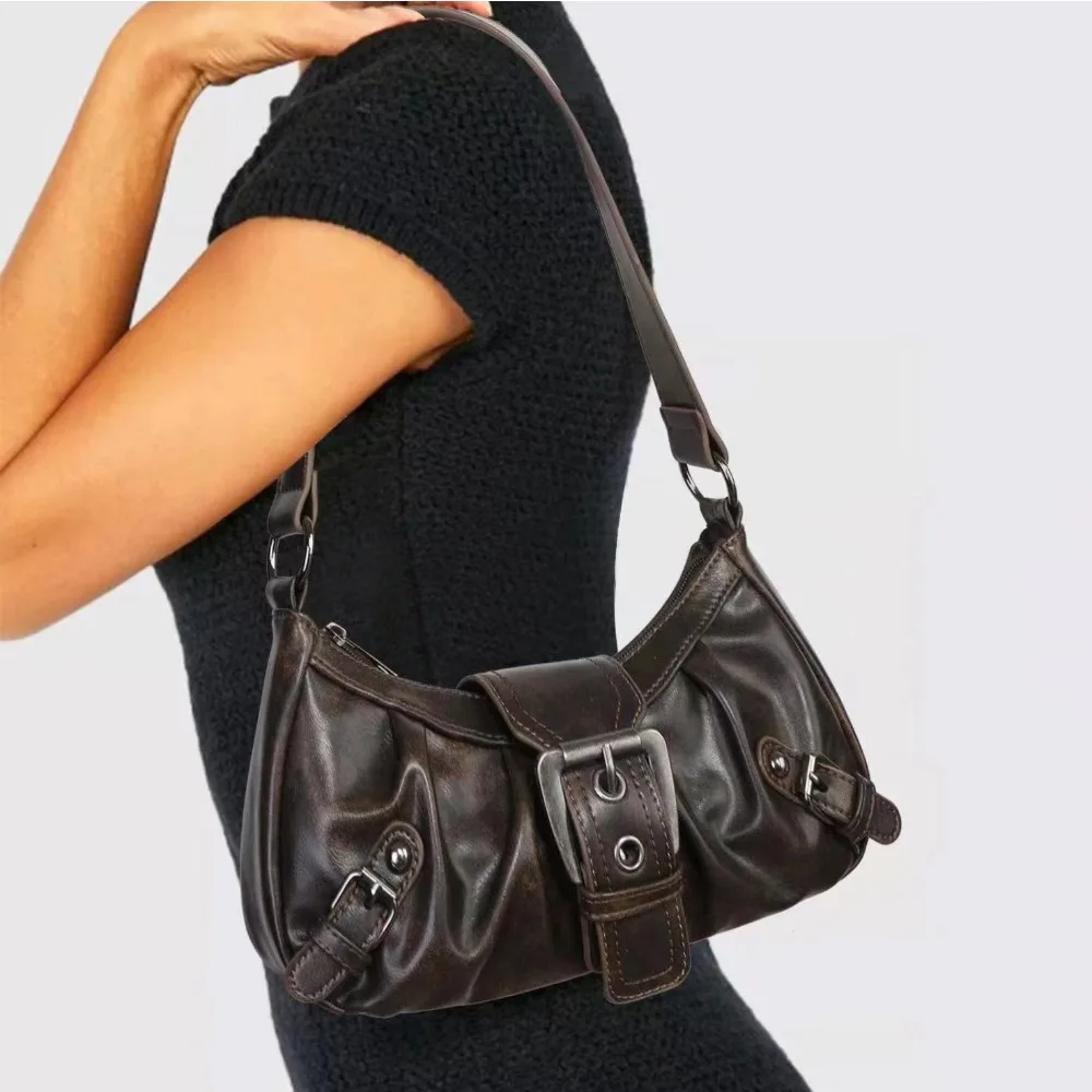 

Y2K women's bag new retro popular old bag American wasteland wind commuter travel locomotive bag shoulder bag fashion pleated