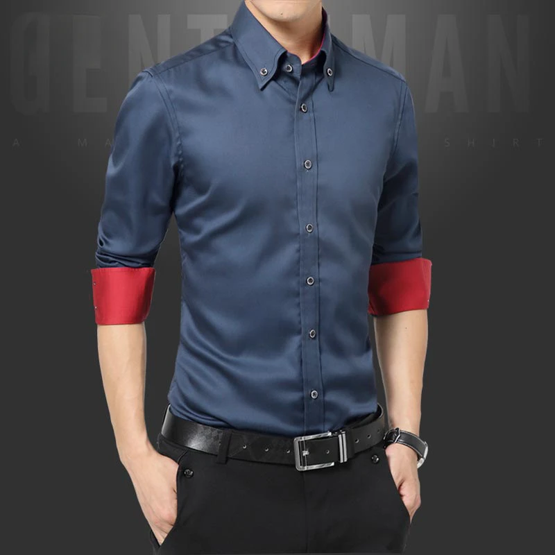 M-6XL Men's Black Long sleeved Shirt Slim Fit Non ironing Korean Edition Solid Color Business Casual Large Shirt