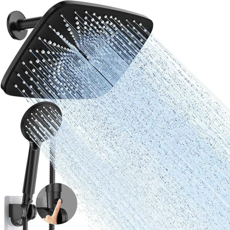 11.8 Rectangle Inch High Pressure Rain Shower Head -Shower Heads with 6 Modes Handheld Spray Combo- Wide shower with 70