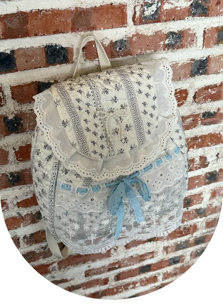 

Korean Lace Floral Backpack for Women 2025 New Large Capacity Commuting Bow Backpacks Niche Versatile Bag