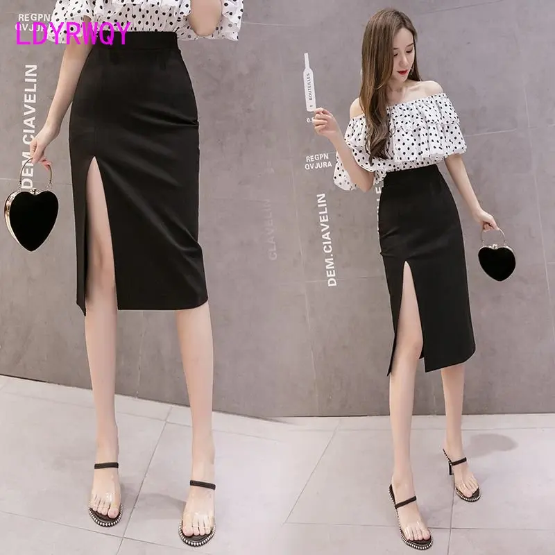 Spring/summer elastic medium-length skirt with high slit skirt, hip skirt and slim cheongsam skirt