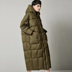 S-7XL 2023 nuevo abrigo de invierno de talla grande para mujer con capucha suelta plumón de pato blanco grueso largo europeo ropa de nieve para mujer abrigo