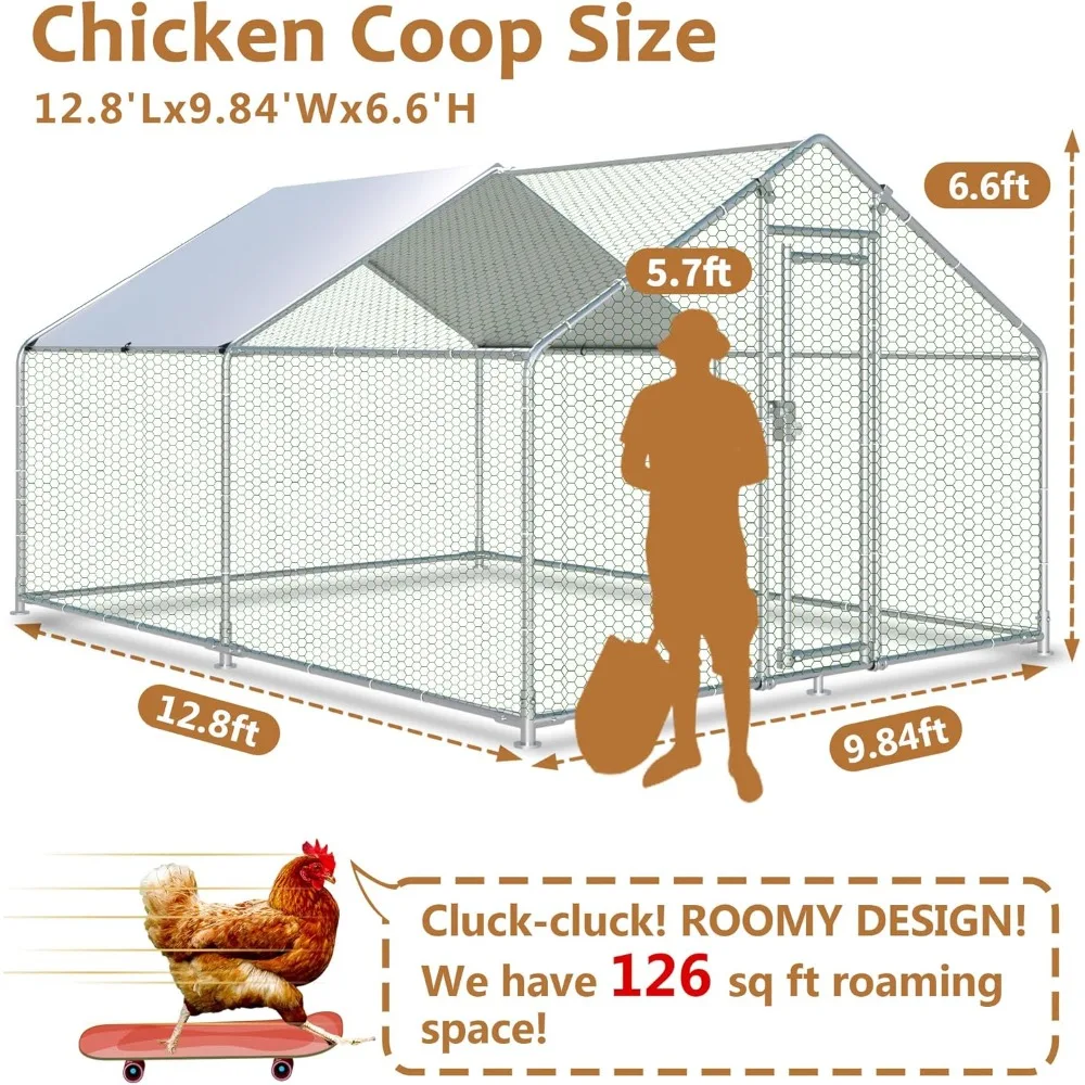 Großer Hühnerstall aus Metall, 31,8 x 9,84 x 6,6 Fuß, Hühnerläufe für den Hof mit Deckel, begehbare Hühnerstall für 10 Hühner, strapazierfähiges Chi