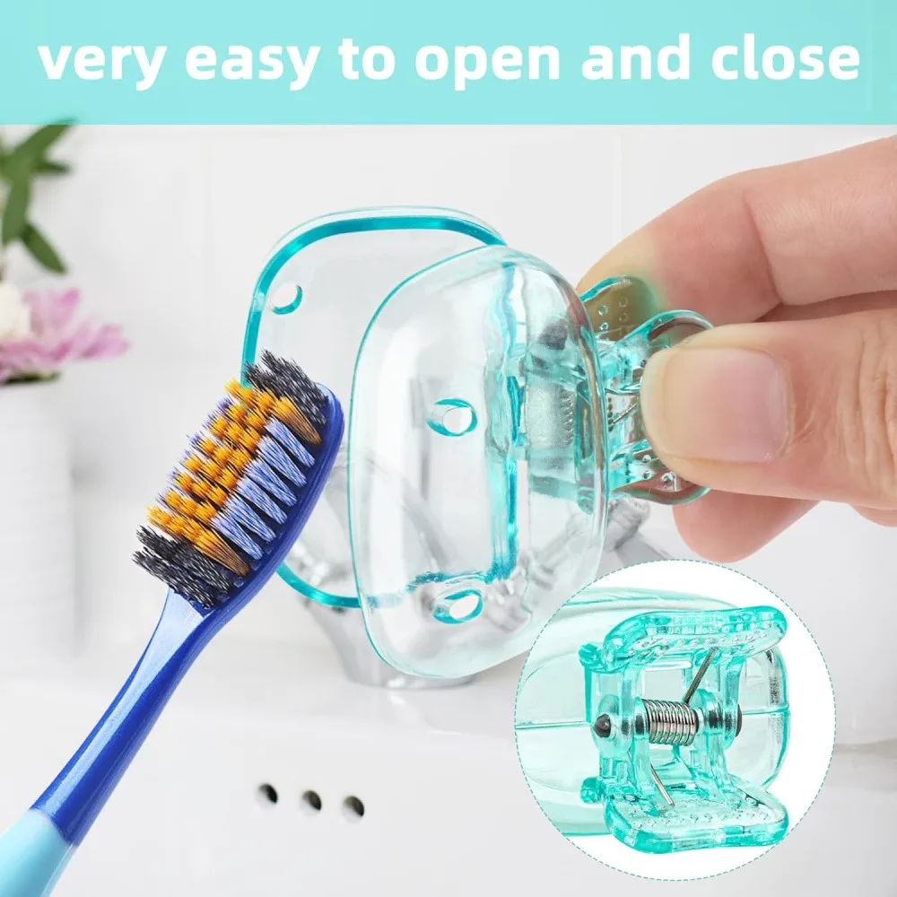 4 Pack Portable Breathable Toothbrush Cover Clips, Travel Anti-Dust Toothbrush Head Protector Caps, Ventilated Plastic Toothbrush Case for Home Bathroom Camping Business Trip