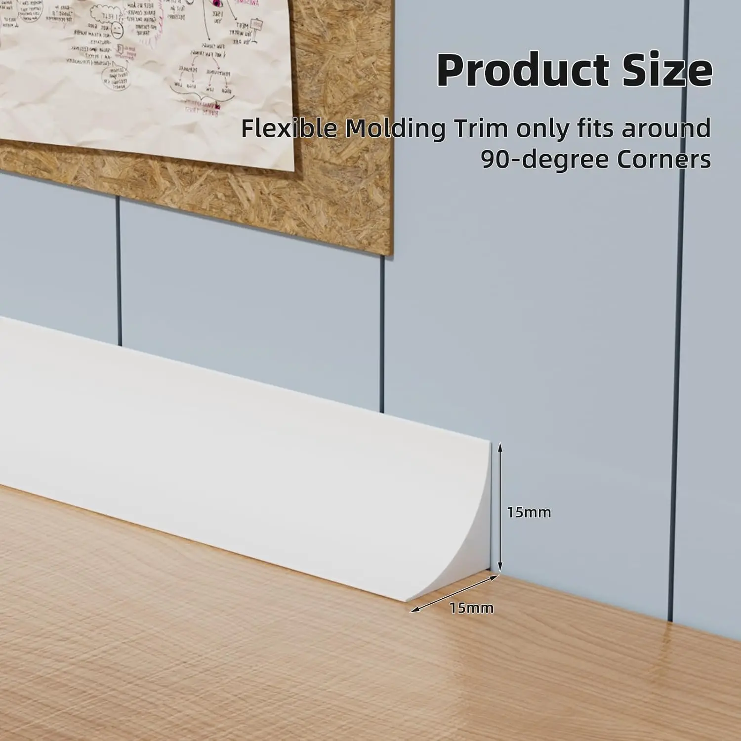 3.28 or 9.8' Flexible Quarter Round Molding Peel and Stick Shoe Molding Baseboard Self-Adhesive Corner Trim for Wall, Floor Edge