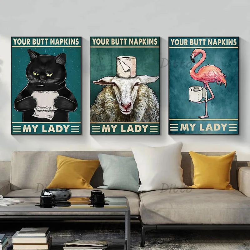 Cat Dog Rabbit Bird Penguin Cute Animals Your Butt Napkins My Lady Funny Posters Canvas Painting Wall Art Picture for Home Decor