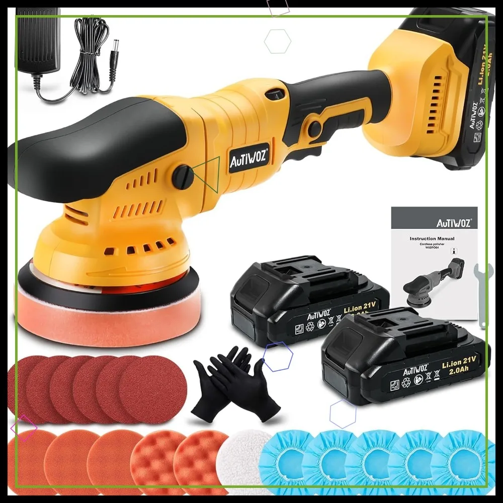 

Беспроводная автомобильная полировальная машина с 2 аккумуляторами по 2000 мАч, 5-дюймовая эксцентриковая для детализации, вощения и удаления царапин