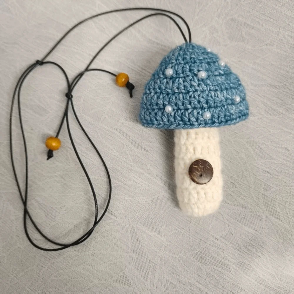 قابل للتعديل حامل أحمر الشفاه حقيبة قلادة الحياكة الفطر نمط الشفاه بلسم المفاتيح اليدوية حامل أحمر الشفاه الغطاء الواقي #2