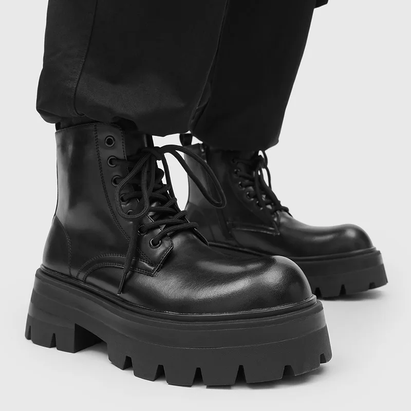 

plus size men fashion punk rock dress platform boots lace-up genuine leather shoes cowboy autumn winter boot cool ankle botas