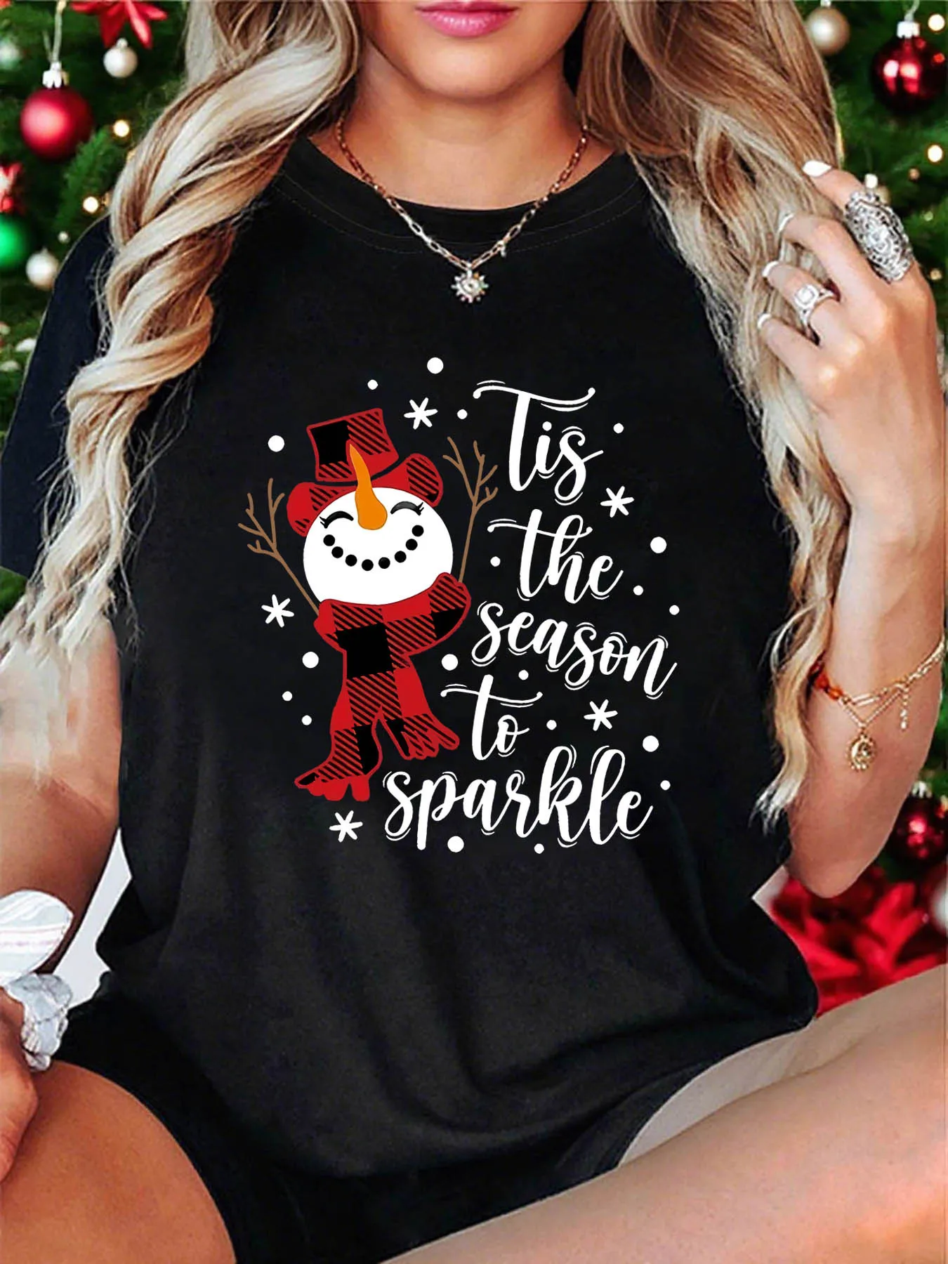 

Women's Christmas T-Shirt Snowflakes Snowman Pattern Print Crew Neck Casual Fashion Short Sleeve Top Summer Clothing