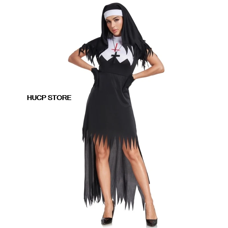 Halloween Terrorysta Zakonnica Kostium Demon Straszne Kostiumy Cosplay Długie Szaty Lady Spooktacular Krwawa Zakonnica Cosplay Fancy Dress