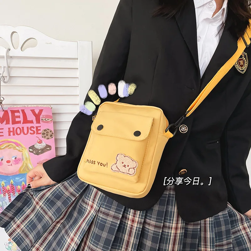 

Милая сумка через плечо для женщин, сумки на плечо, маленький медвежонок, студенческая простая маленькая квадратная сумка, универсальный кошелек и сумки, дизайнерская сумка