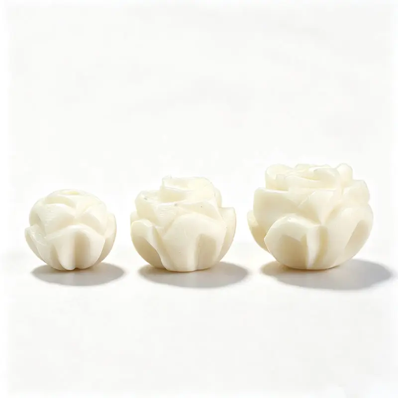 10Beads White Yak Bone Hand Carved Padma Lotus Prayer Mala Loose Beads 8/10/12/14mm TSB0321