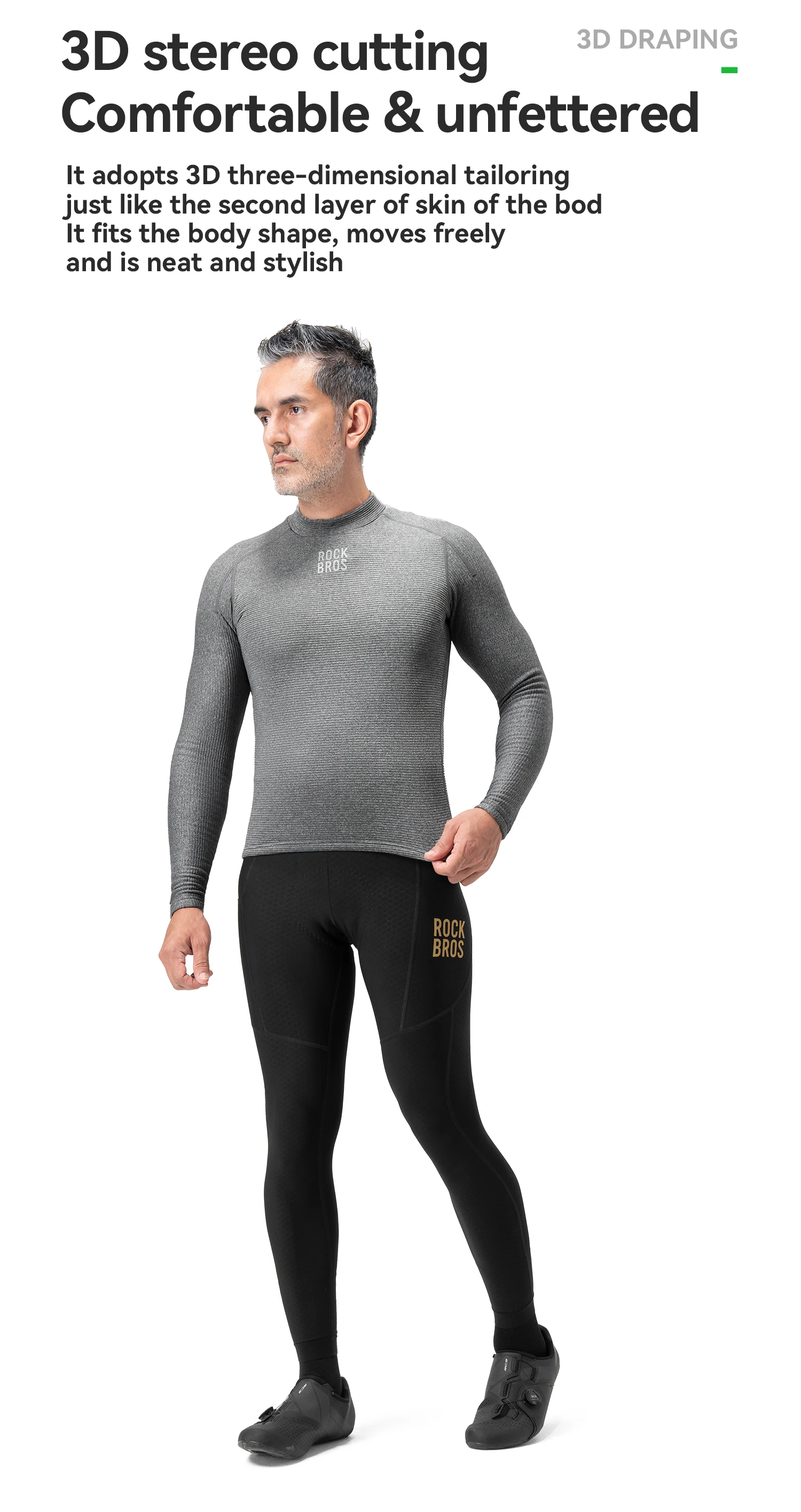 ROCKBROS Winter-Fahrradbekleidung, Woll-Wärme-Innenschicht-Oberteil, Feuchtigkeitsableitend, Fleece-Gefüttert, Weiche, Hautfreundliche Fahrrad-Unterwäsche – Detail 5