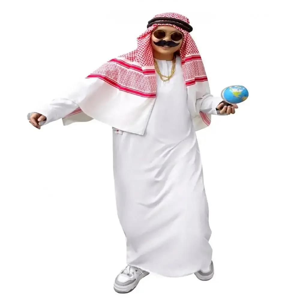 Arabian Dubai Costume Uae Sheik Cosplay White Robe Headscarf for Wealthy Saudi Birthday Costume Halloween Rich Man Outfit Polyes view 6