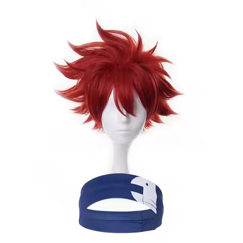 Anime SK8 the Infinity Cosplay Reki Kyan Wig Short Red Heat Resistant Synthetic Hair Wigs + Wig Cap + Blue Headband Hairband