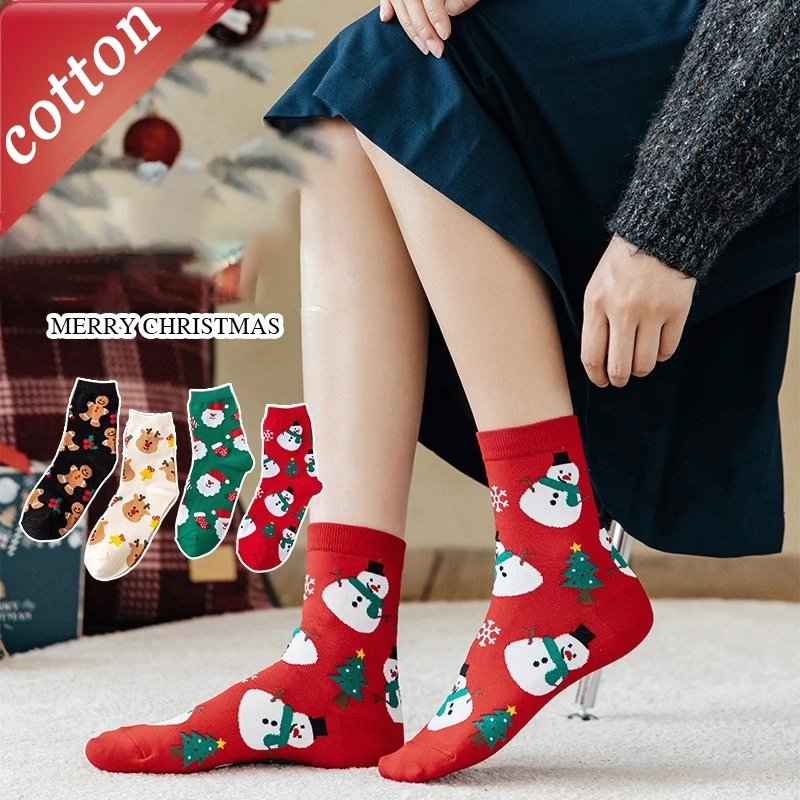 

Christmas Outfits 4 Pairs Unisex Socks Set Santa Claus Cute Funny Party Kawaii Comfort Warm Cotton Socks Male Female Wholesale
