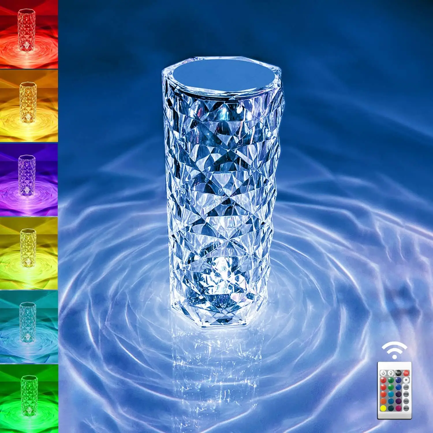 16 Colors RGB Crystal Table Lamp Remote & Touch Control Rose Ambient Lamp Night Light Dimmable Rechargeable Bedroom Decoration