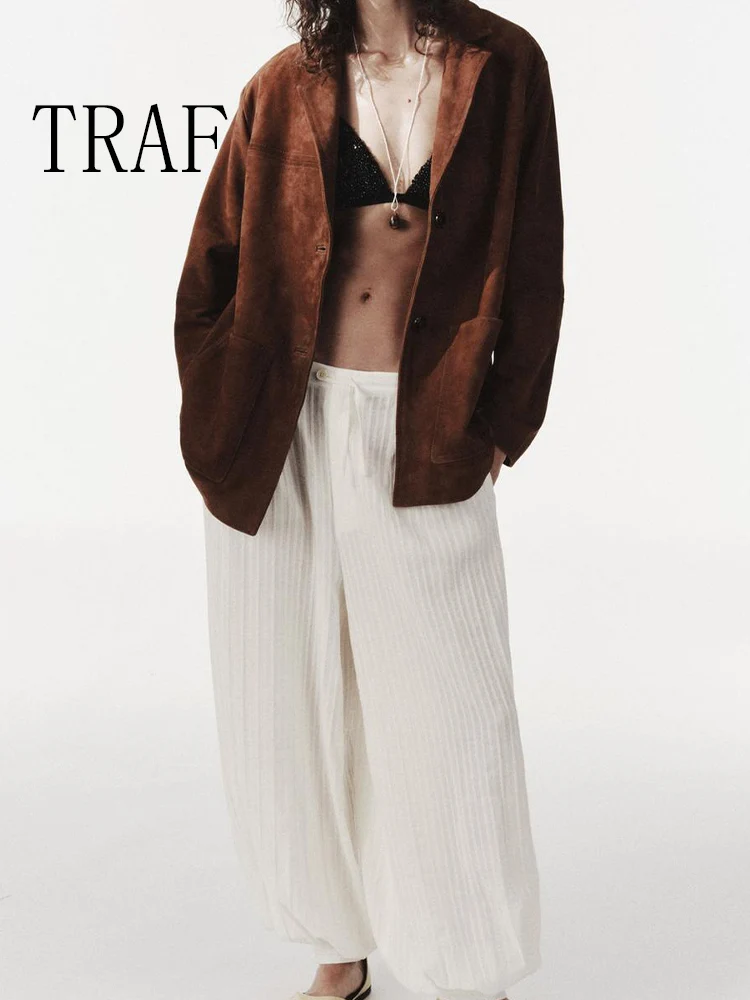 

TRAF European and American style summer new women's loose casual temperament simple long-sleeved double-sided fleece jacket