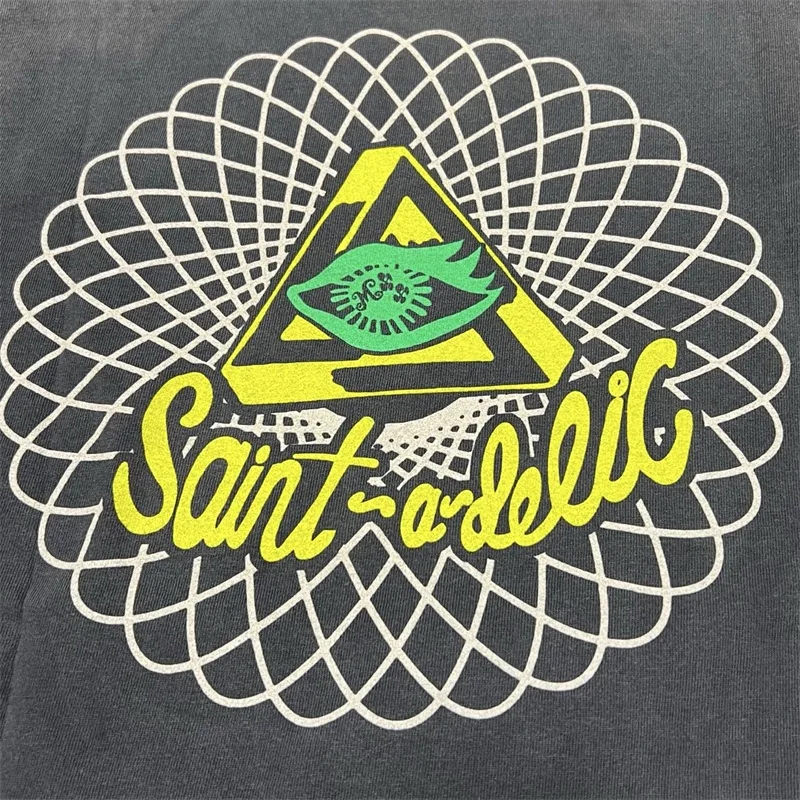 Little Devil Print SAINT MICHAEL Men’s Tshirts 1:1 Best Pure Cotton Wash Black Oversized Casual T Shirt