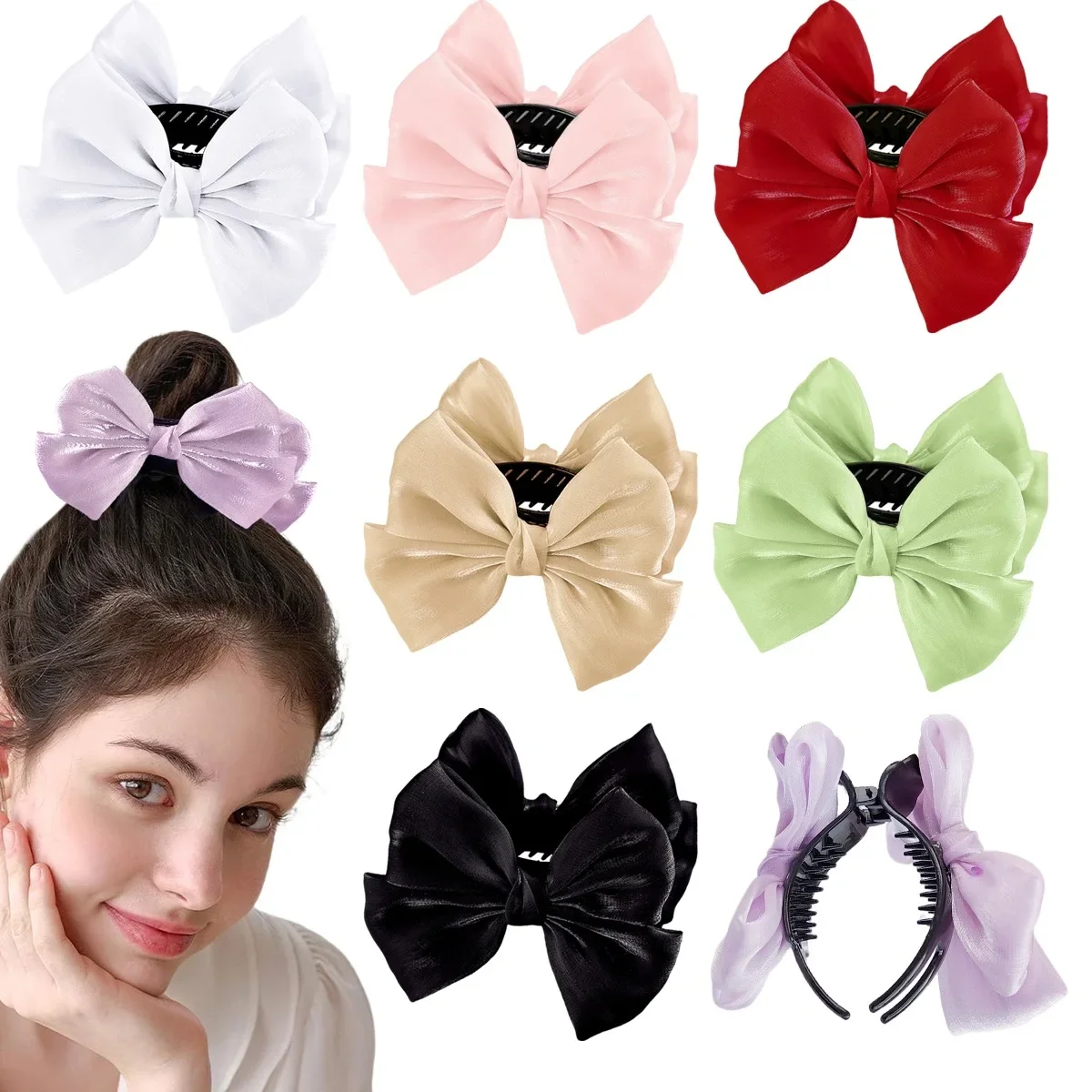 

New bow grab clip women's versatile three-tooth hairpin disc hair simple high ponytail hair claw ball head top clip