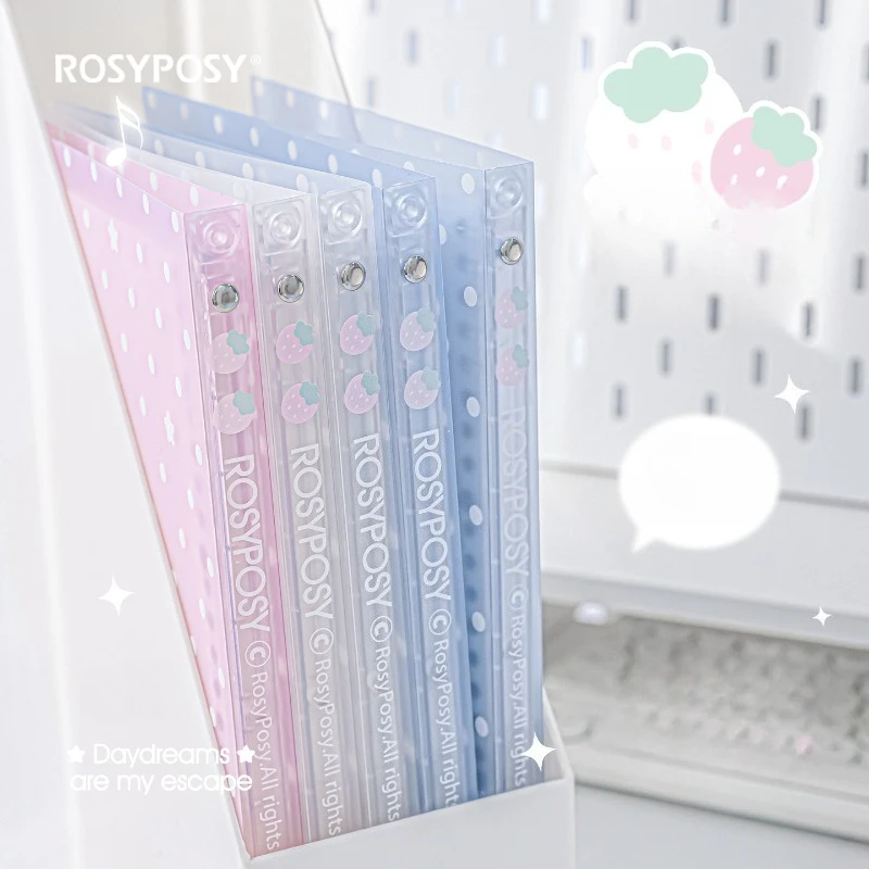 Retro Erdbeer-Polka-Dot Loseblatt-Ordner Softcover B5 Abnehmbares Notizbuch für Schüler Hausaufgaben-Journal Nachfüllbarer Planer