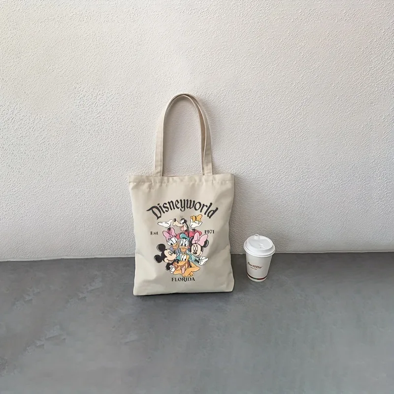 ديزني ميكي ماوس حقيبة كتف قماش الكرتون طباعة المرأة حقيبة يد عادية حمل الحقائب قابلة لإعادة الاستخدام سعة كبيرة حقيبة كتب التسوق #2