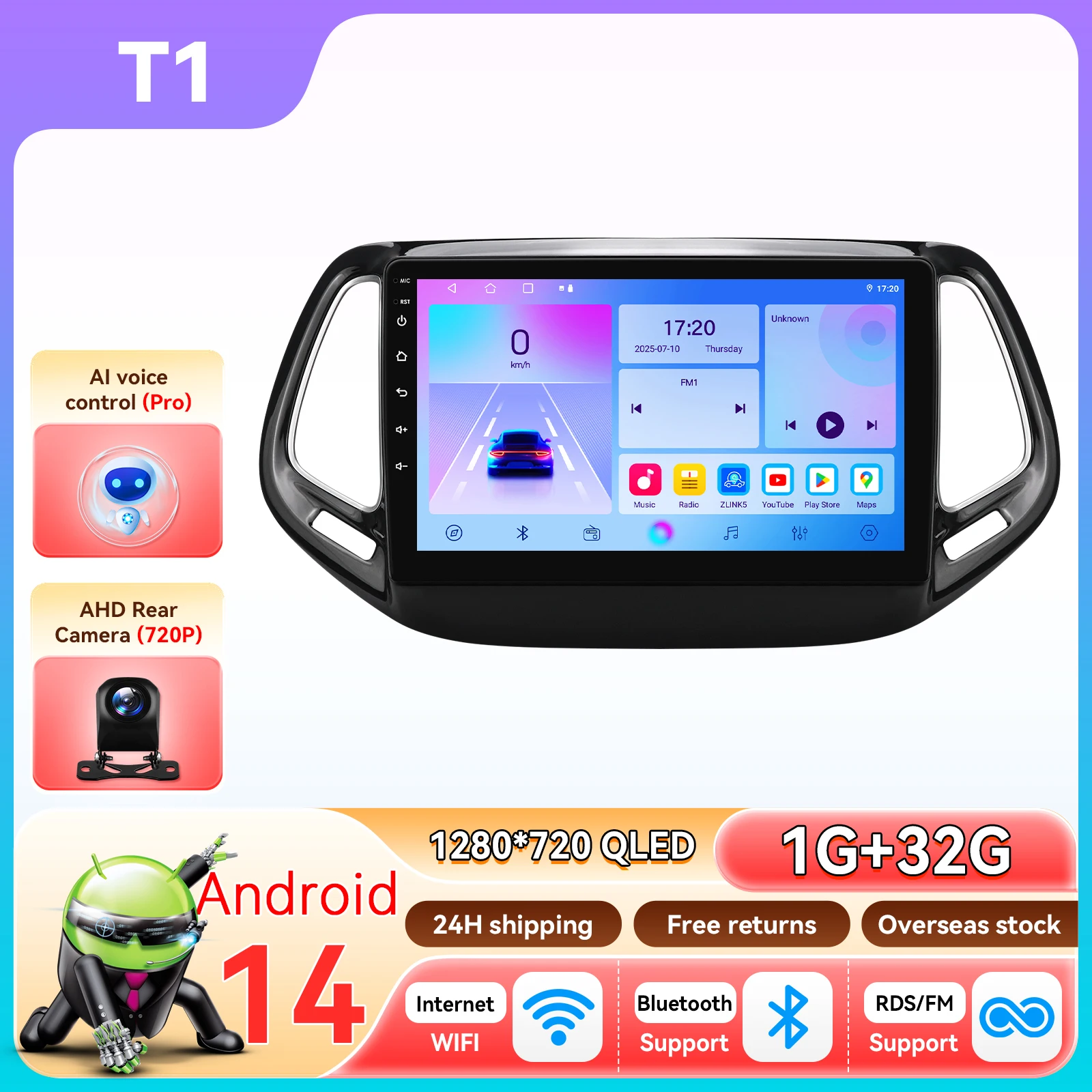 Draadloze CarPlay Android Auto autoradio voor Jeep Compass 2017 - 2020 GPS Intelligent Systems Stereo Multimedia Autoradio 4G 6115 - afbeelding 1