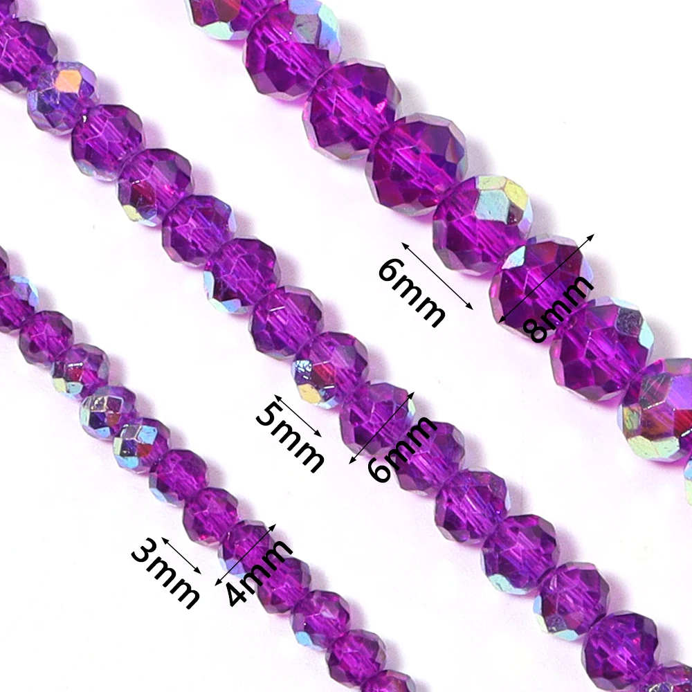 Plated AB Faceted Purple Crystal Rondelle Beads Flat Loose Spacer Glass Beads For DIY Charms Bracelet Necklace Jewelry Supplies