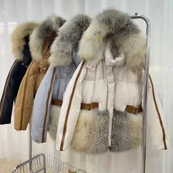 Winter Coats with Real Red Fox Fur Hood Collar White Goose Down Coats Women Parka Loose Female Outwear Real Fur Jacket Women