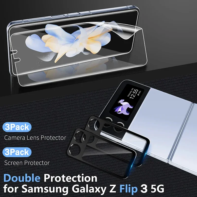 For Samsung Galaxy Z Flip 3 Soft Screen Protector Inner Screen Flexible Film Camera Lens Tempered Glass Film for Samsung Z Flip3