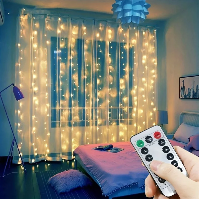 

USB Plug-in Curtain LED Light String 8 Modes Holiday Christmas New Year Party Lights Home Wedding Birthday Room Decor Aesthetic