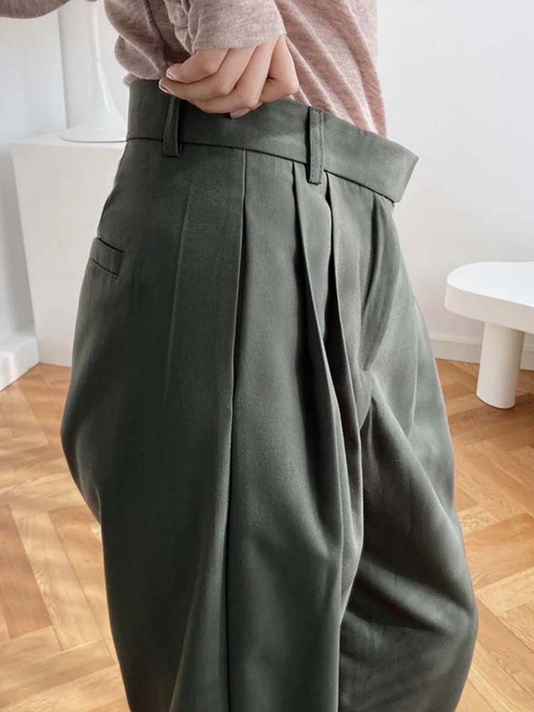 [LANMREM] High Waist Straight Pant For Women Solid Wide Leg Trousers Office Lady Clothing Fashion 2025 spring New 26D9925