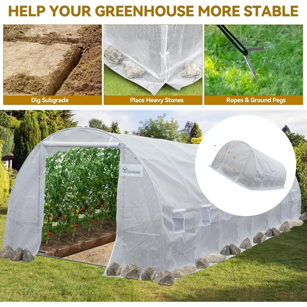 Greenhouse large walk-in greenhouse tunnel greenhouse garden upgrade galvanized steel pile rope zipper door 9 horizontal bars