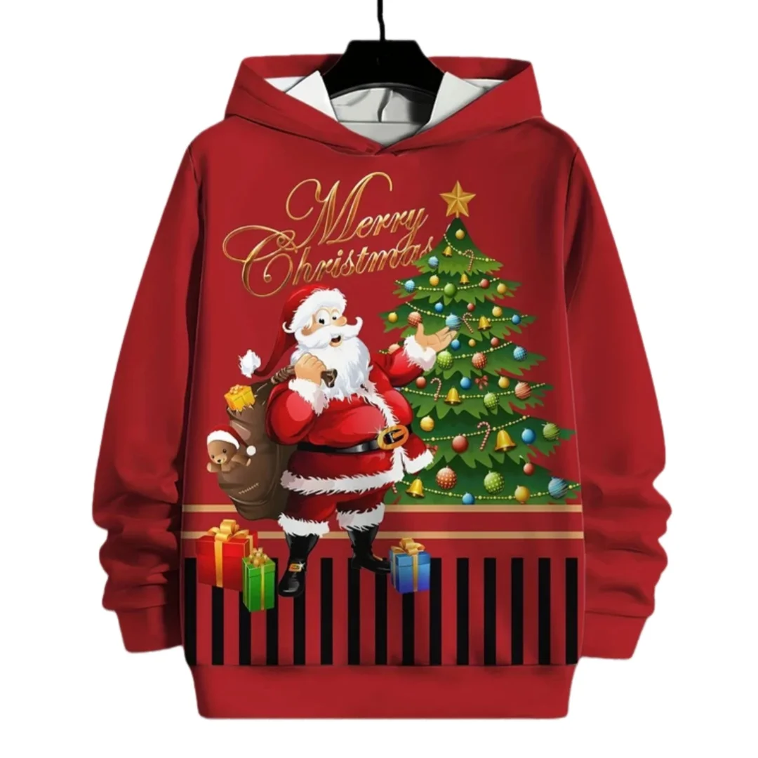 

Fashion Christmas Theme Hoodie Red Hoody Funny Santa Claus Top Autumn Winter Casual Thin Sweatshirt Street Harajuku Y2k Clothing