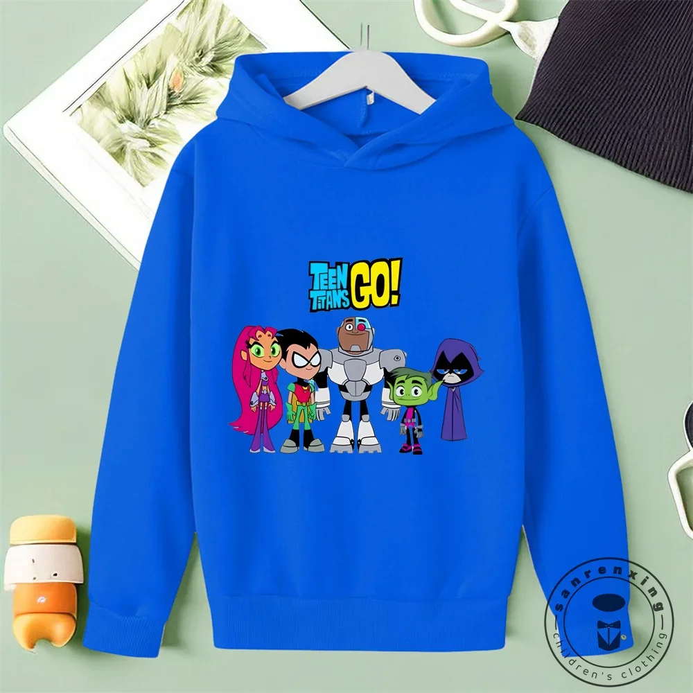 Marvel Comics Teen Titans Go Cartoon Printing Boys Sweatshirts for 2024 Autumn Winter Cotton Children Clothes Long Sleeve Top