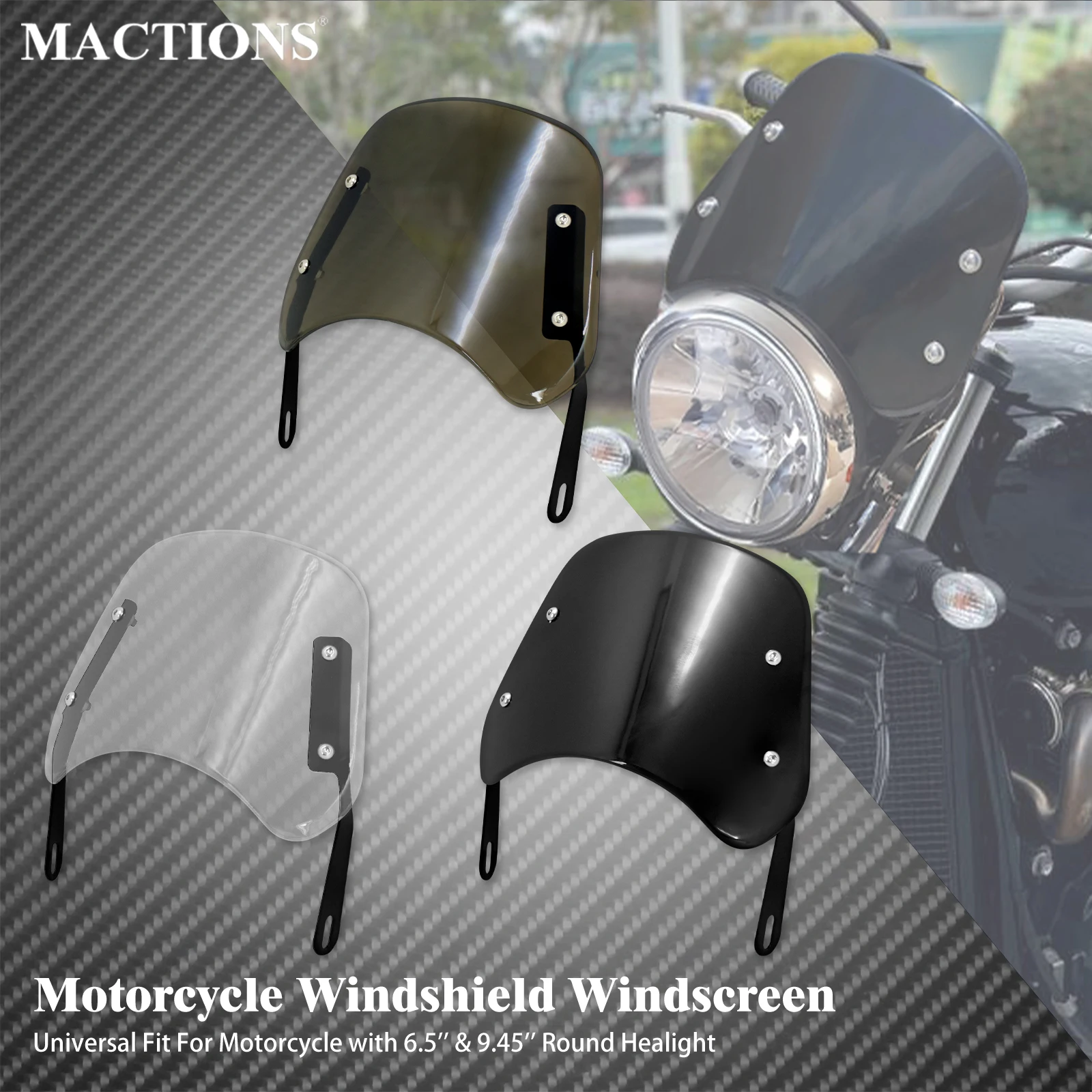 

Motorcycle Windscreen Windshield Universal 6.5"&9.45" Headlight Wind Screen Deflector Fairing For Harley For Yamaha For Kawasaki