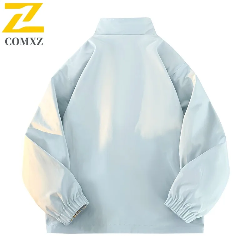 COMXZ 2025 Spring Autumn Reversible Stand Collar Jacket Mens Japanese Style Thin Casual Coat tactics lightweight windbreaker