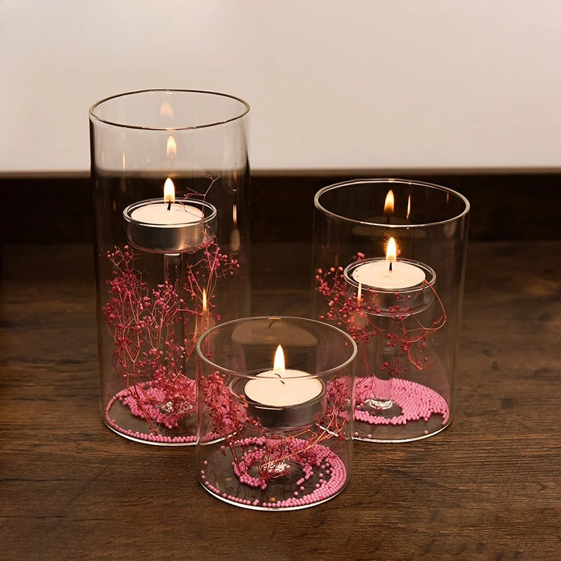 European Cylinder Hurricane Glass Candle Holder Oil Lamp Windproof Creative Home Decor Gift