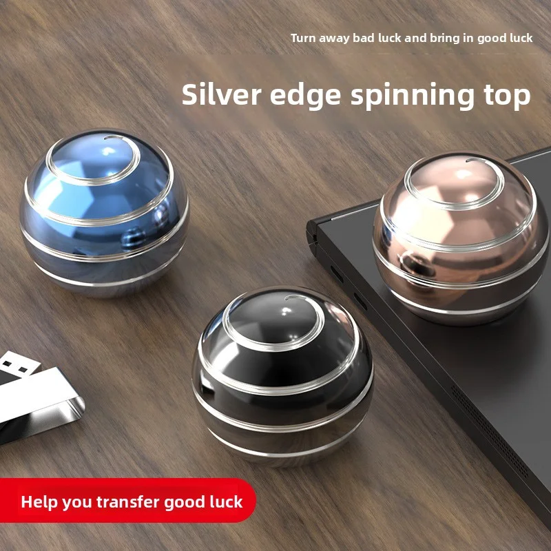 High‑Light Silver Line Round Ball Spinning Fidget Spinner Desktop Rotation Adult Stress Relief Toy