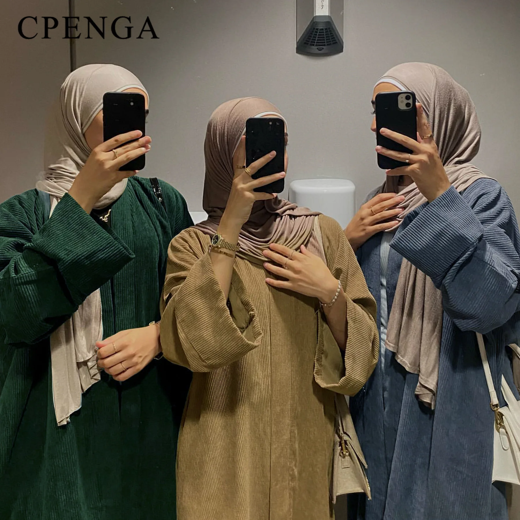 

Thick Corduroy Abaya Dress Ramadan Dubai Women Muslim Modest Clothing Winter Islam Open Stitch Outfits Fashion Solid Turkey Robe