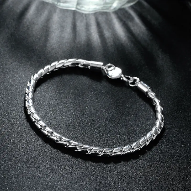 New Charm 925 Sterling Silver Men 8 Inches 4MM Rope Chain Bracelet For Women Fashion Party Hip Hop Punk Jewelry Gift Wholesale