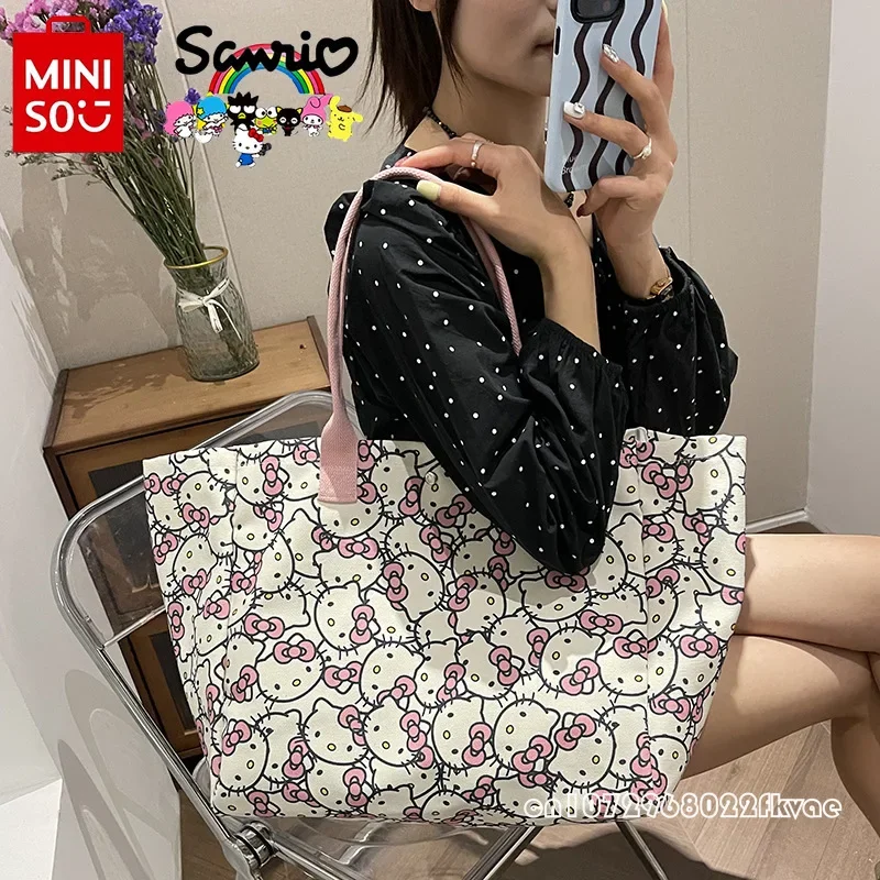 MINISO HelloKitty New Women's Handbag Fashionable High Quality Women's Shoulder Bag Cartoon Large Capacity Women's Shopping Bag