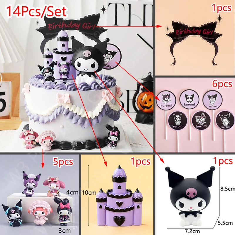 Kuromi-figura de acción de Anime para decoración de tartas, adorno de pastel de Sanrio, feliz cumpleaños, juguete para niña, regalo de bandera para