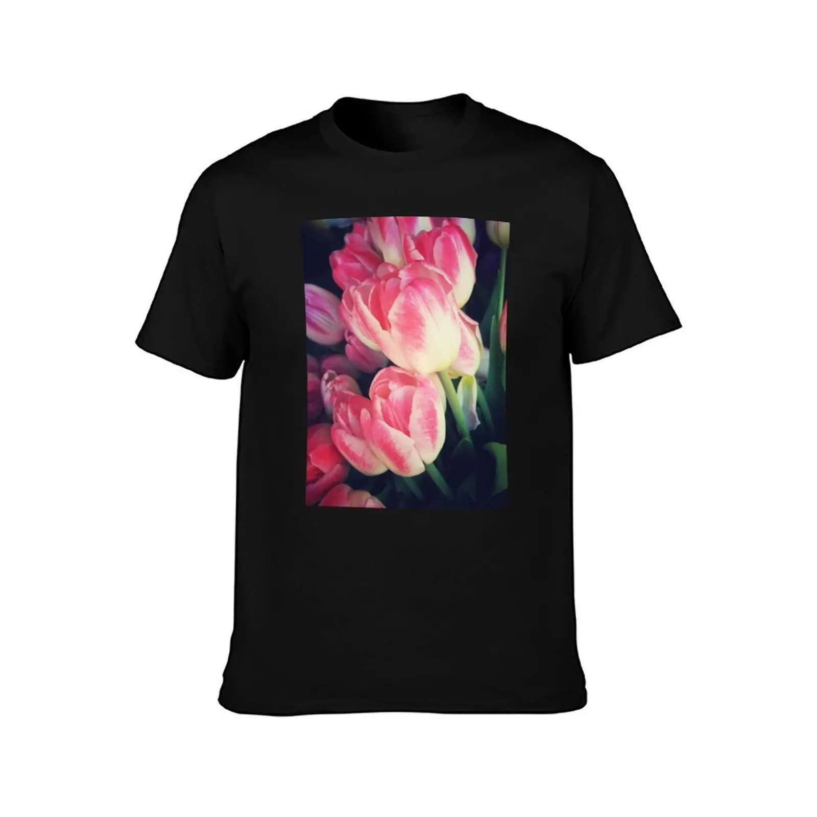 Tulip Lovers - Dramatic Pink Tulips Art Photography T-Shirt, Summer Casual Cotton Tee, Oversized Streetwear Tops, 100% Cotton