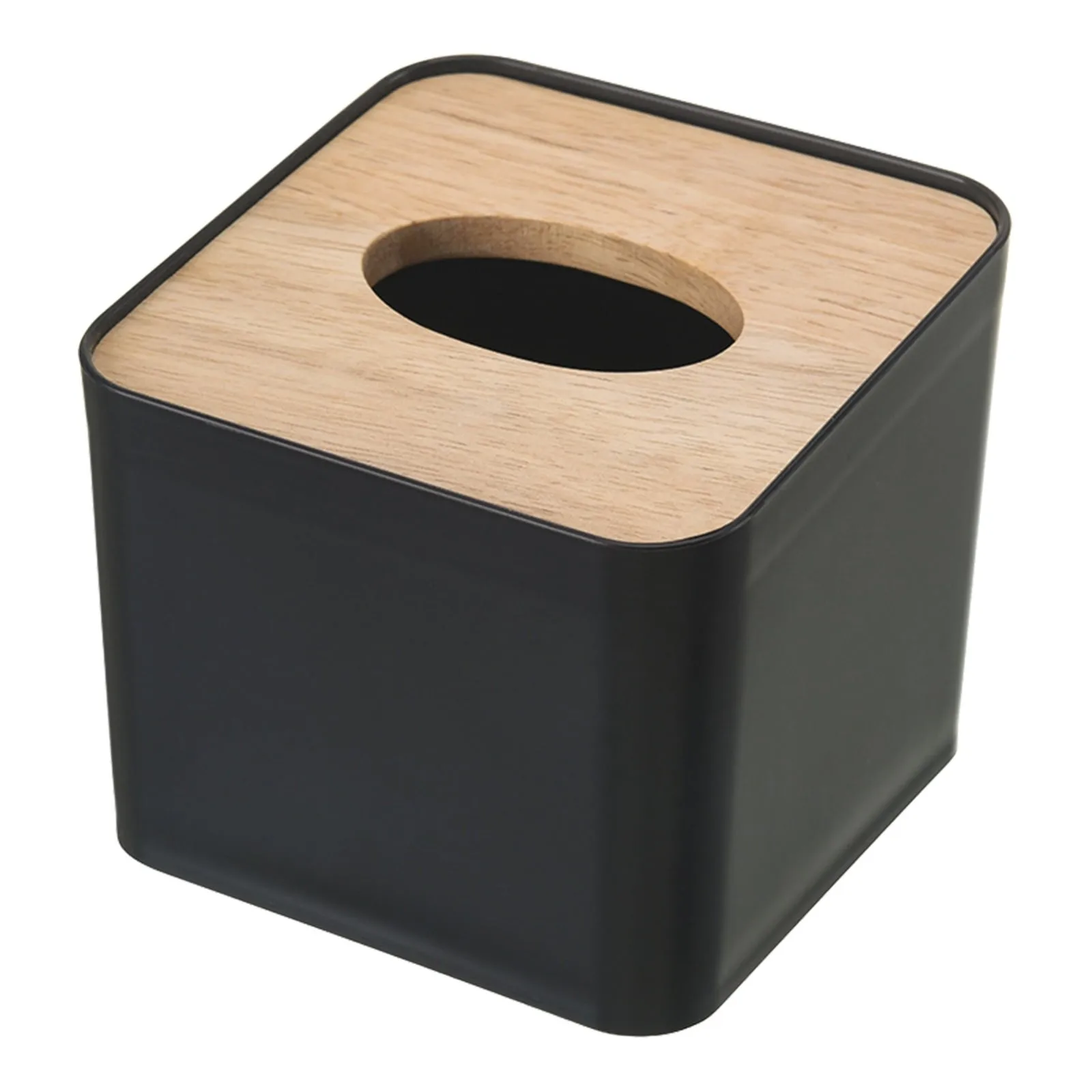 Plastic Tissue Box Wooden Lid Square Napkin Holder Container Wet Tissue Paper Dispenser Case Modern Home Car Tissue Organizer