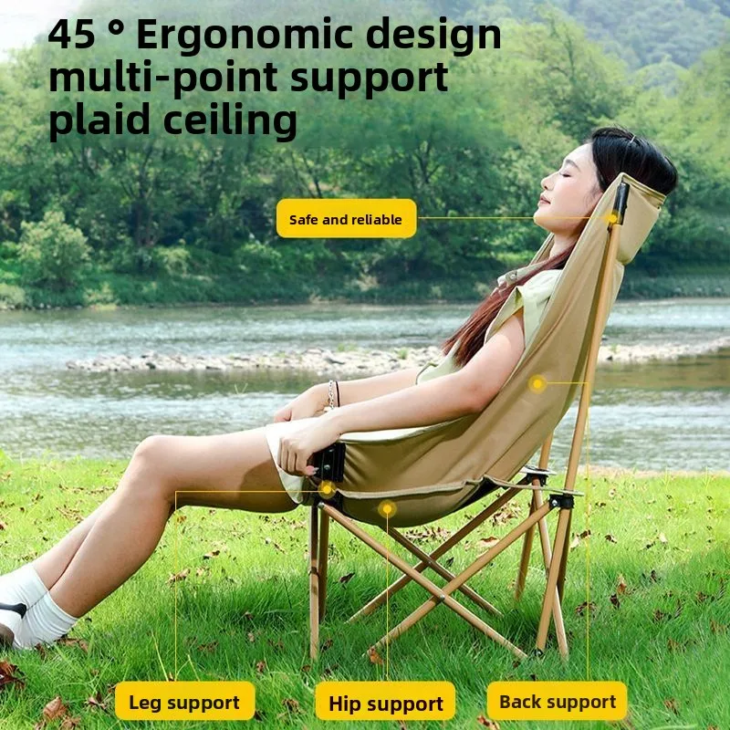 كرسي قابل للطي للاستخدام الخارجي، كرسي تخييم محمول لصيد الأسماك والنزهات، كرسي شاطئ عالي الظهر يمكن زيادة الرسم #3