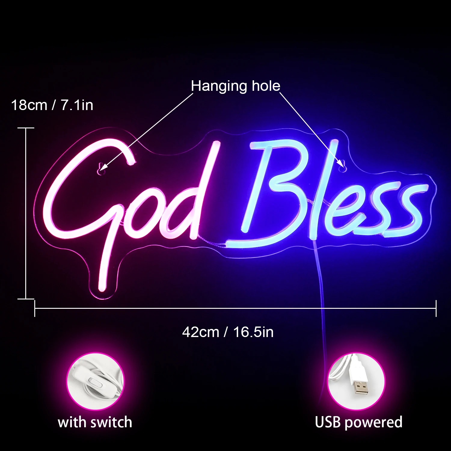 Ineonlife God Bless Custom Neon Lights LED Sign Bedroom Home Aesthetic Wall Decoration Led Luminous Signs Arcade Party Art Lamps